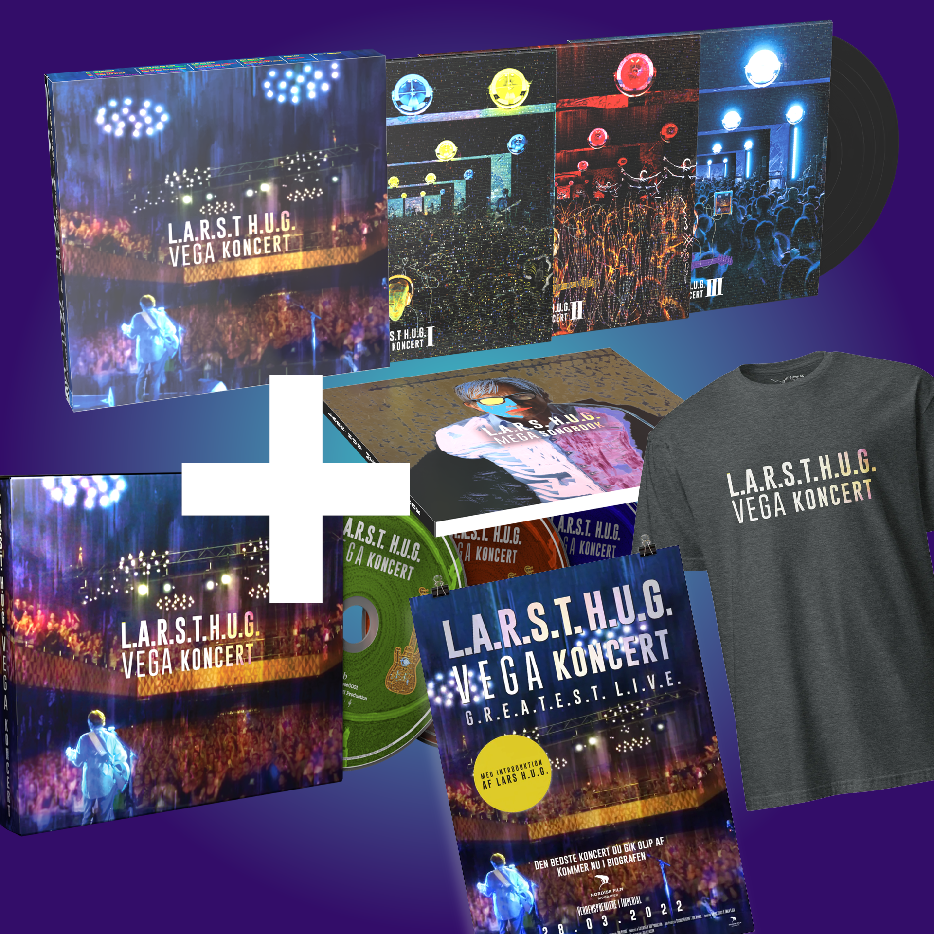 VEGA Koncert MEGA Bundle (CD+Vinylboks+T-Shirt+Filmplakat) - HUGShop Small