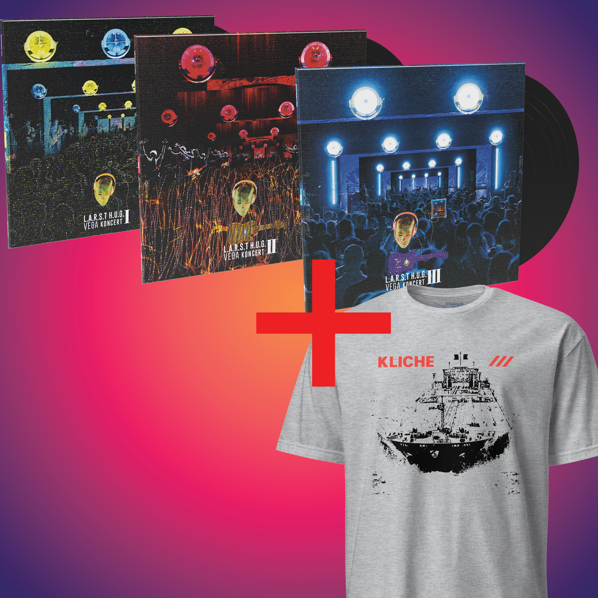 VEGA Vinyl 1+2+3+Supertanker T-Shirt bundle - HUGShop Bundle Sport Grå / Small